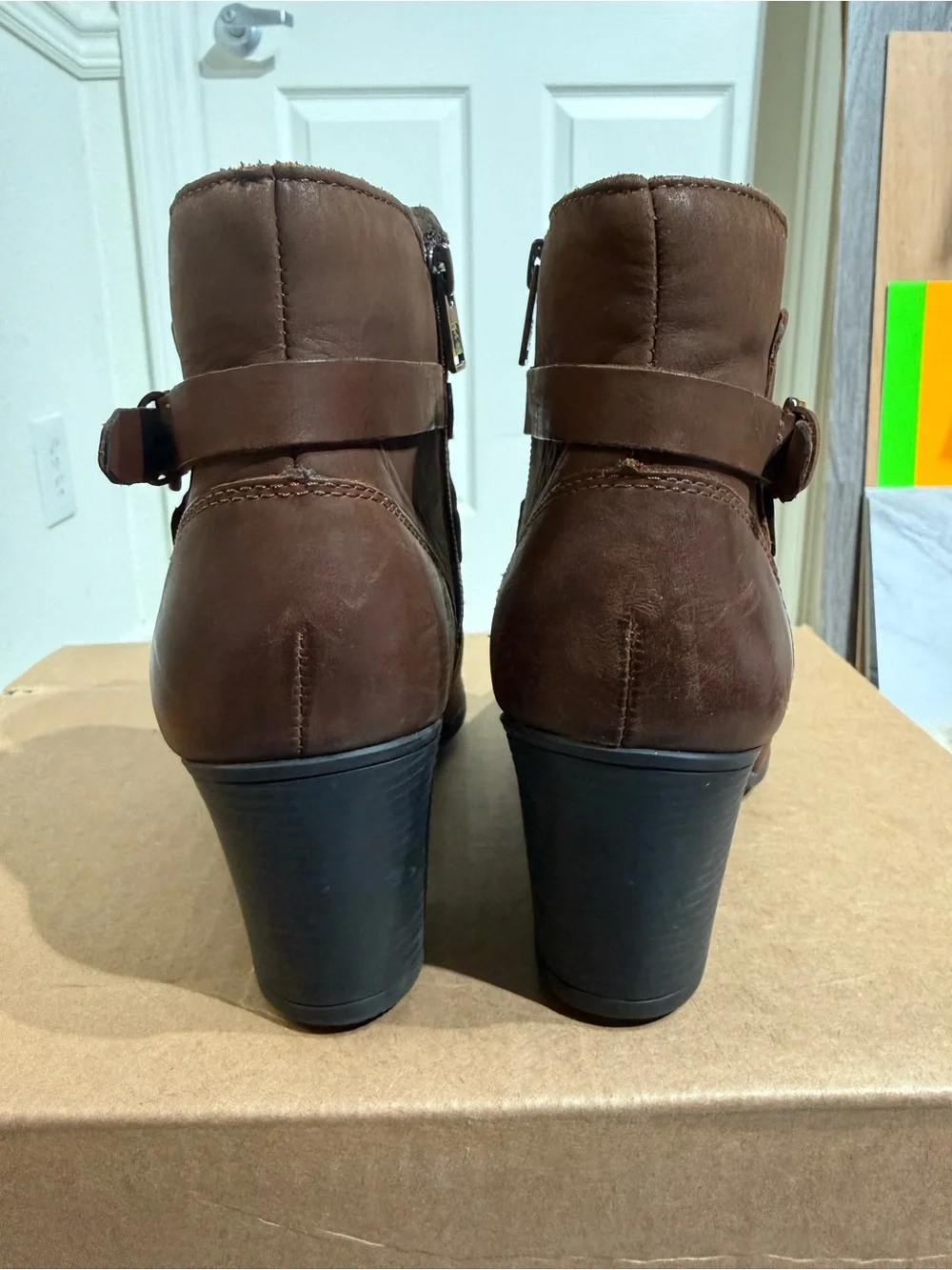 Rockport Catriona Brown Leather Ankle Boots Buckle Booties Women's Size 8.5M